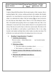 English Worksheet: End of Term Test 3  for 7th form 