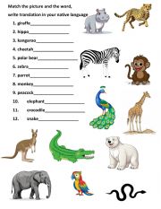 Wild animals. Matching exercise