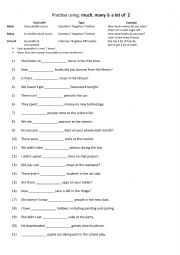 English Worksheet: A1+-A2 Using much, many, and a lot of 2