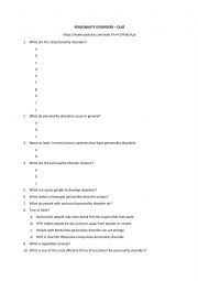 English Worksheet: Personality disorders - youtube video and questions