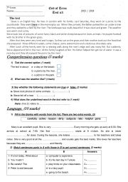 English Worksheet: 7th form end of term test n3