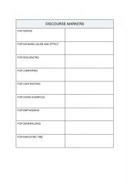 English Worksheet: DISCOURSE MARKERS
