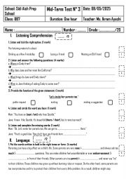 English Worksheet: 8th Grade - Mid-Term Test 3