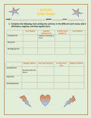 English Worksheet: VERB TENSES EXERCISE