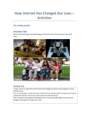 English Worksheet: Internet (reading comprehension, speaking and writing)