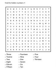 English Worksheet: Word Search Numbers 1 to 15