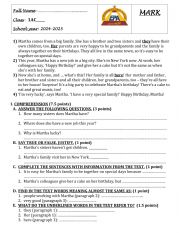 English Worksheet: FINAL EXAM FOR 1AC PRIVATE SCHOOL STUDENTS