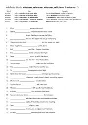 A1+ -A2+ Indefinite Words whatever, whenever, wherever, whichever, whoever 3