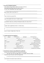 English Worksheet: Zero, First and Second Conditional