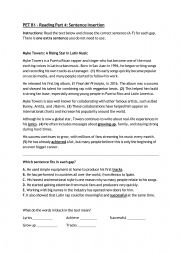 English Worksheet: Myke Towers B1 PET reading