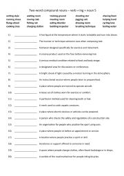English Worksheet: Two-word compound nouns  verb + ing + noun 5