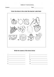 English Worksheet: Fruits and vegetables