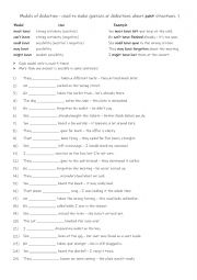 English Worksheet: 5 modals of deduction - used to make guesses or deductions about past  situations. 1