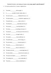 English Worksheet: Festivals & events  and eating out topics  using was, wasnt, were & werent