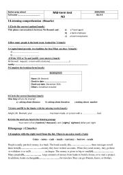 English Worksheet: 8th form mid term test N3 2025