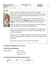 English Worksheet: 8th form end of term test n2