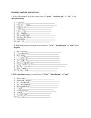 English Worksheet: Tobe-have got-can