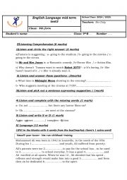 English Worksheet: 9th form mid- term test 3 2025