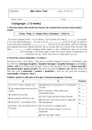 Mid term 1 test 9th form - ESL worksheet by Semya Salem