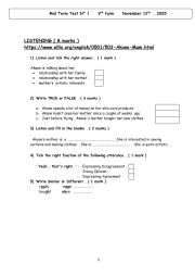 English Worksheet: listening , family relationships