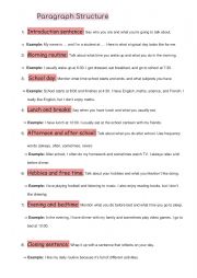 English Worksheet: Daily Routine Writing Paragraph Structure