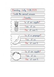 English Worksheet: Fruits