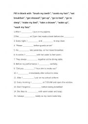 English Worksheet: daily routines fill up the blanks