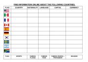English Worksheet: Countries research project