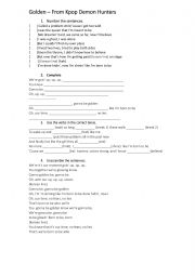 English Worksheet: Kpop demon hunters - Golden