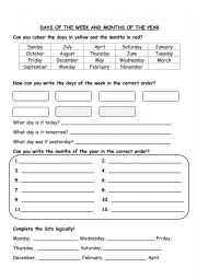 English Worksheet: Days and months