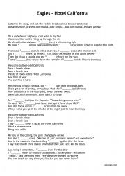 English Worksheet: Hotel California - Eagles