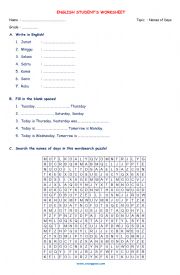 English Worksheet: Days of the Week