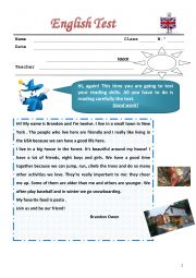English Worksheet: TEST FOR SPECIAL NEEDS