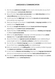 English Worksheet: LANGUAGE & COMMUNICATION (C1, Speaking)