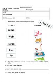 English Worksheet: REVIEW CONTENTS: CAN AND CAN�T AND PARTS OF THE HOUSE