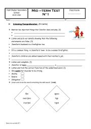 English Worksheet: mid term 1 first form