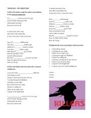 English Worksheet: The Killers Mr. Bright-side Present Continuous 