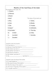 English Worksheet: Months and days