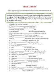 English Worksheet: Phone language exercise