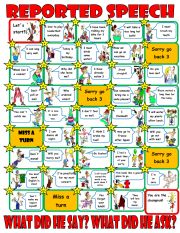 English Worksheet: reported speech with back shifting board game