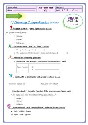 Mid term test n2 8th form Tunisian schools
