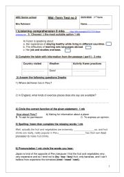 Mid -term test no 2 first forms tunisian students 