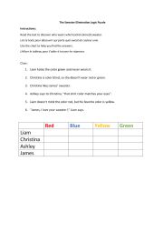 English Worksheet: Logic puzzle_ Who is wearing which color sweater? 