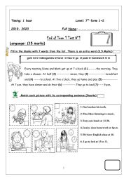 English Worksheet: end of term test 7th form