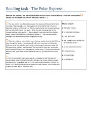 English Worksheet: The Polar Express - reading task - plot summary
