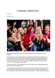 English Worksheet: An illustrated article about fame.