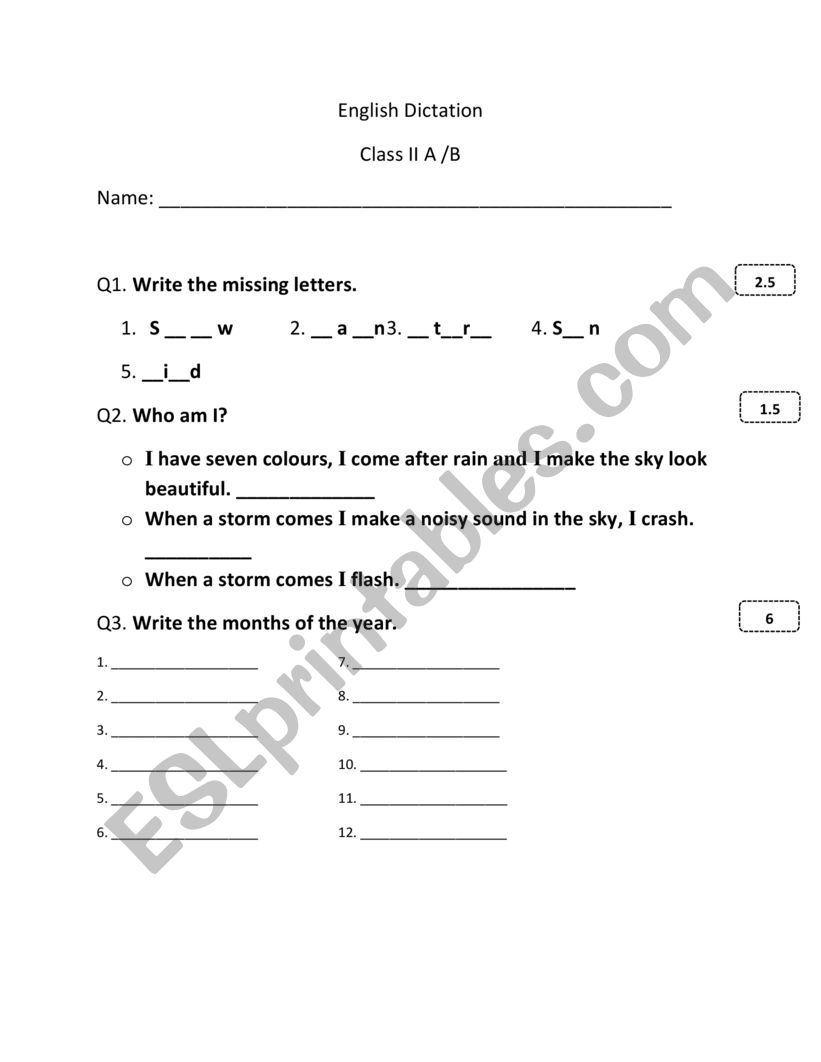 new words dictation sample worksheet