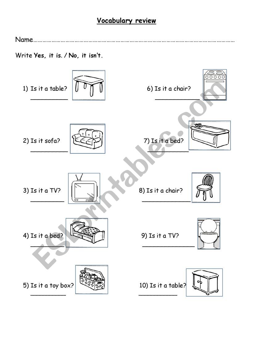 House furniture worksheet