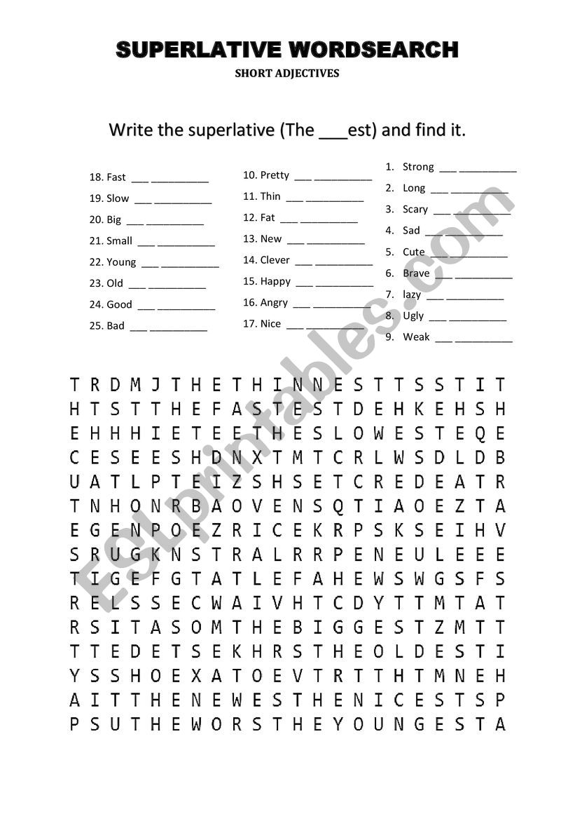 SUPERLATIVE SHORT ADJECTIVES worksheet