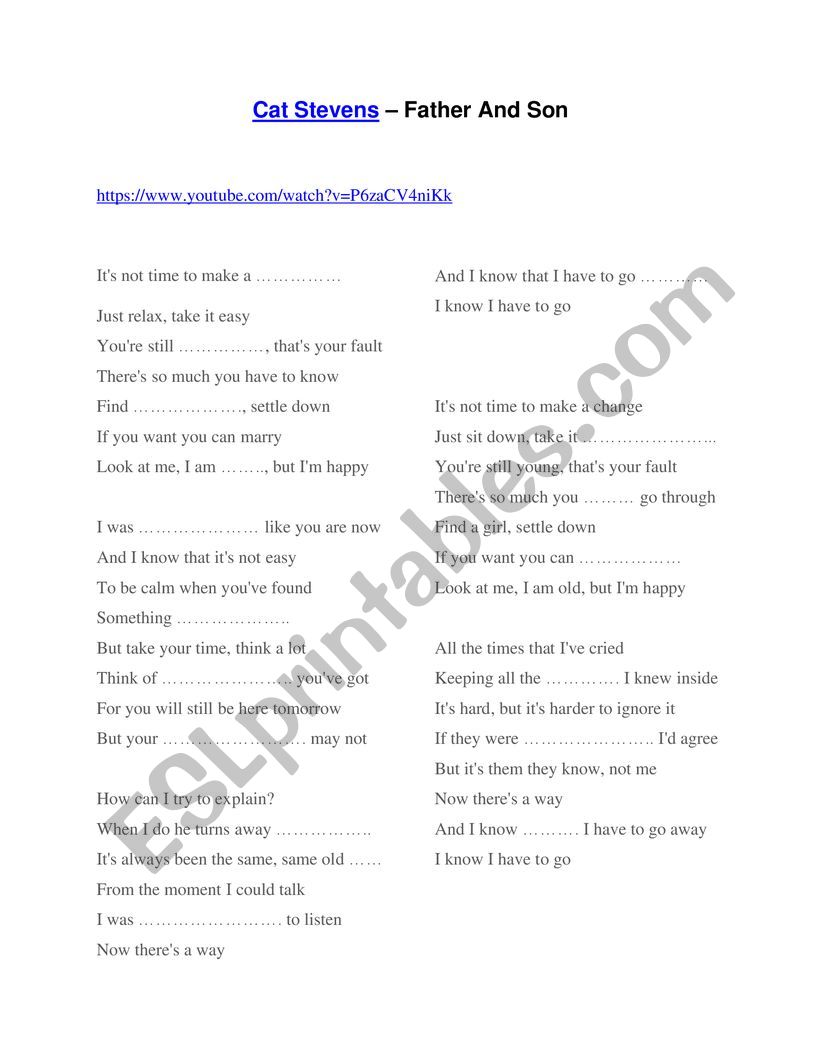 Father and Son - song  worksheet